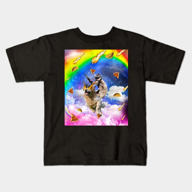 Space Siamese Cat Kitty On Golden Retriever Dog Kids T-Shirt by Random Galaxy